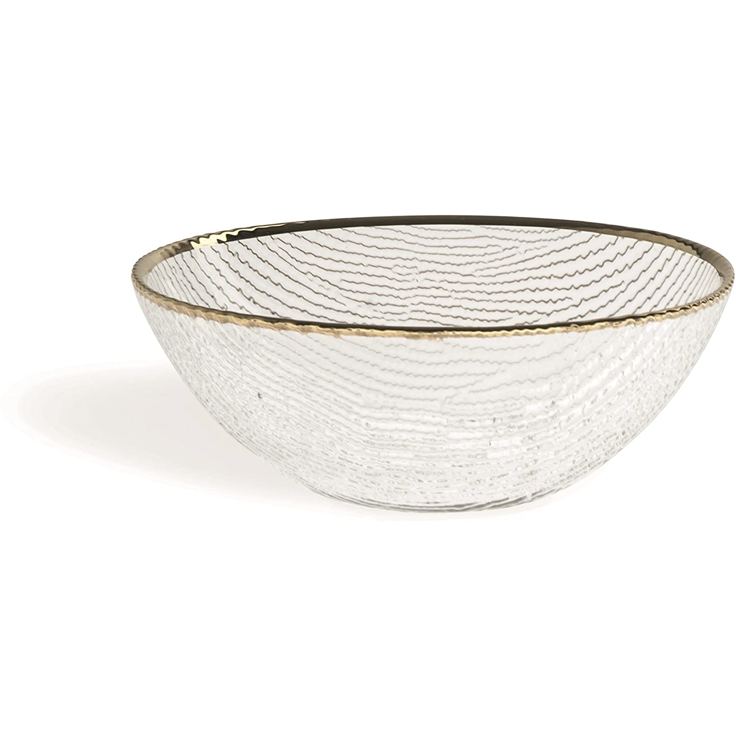 Gold centrifuged glass salad bowl with gold edge 23x23x10 cm